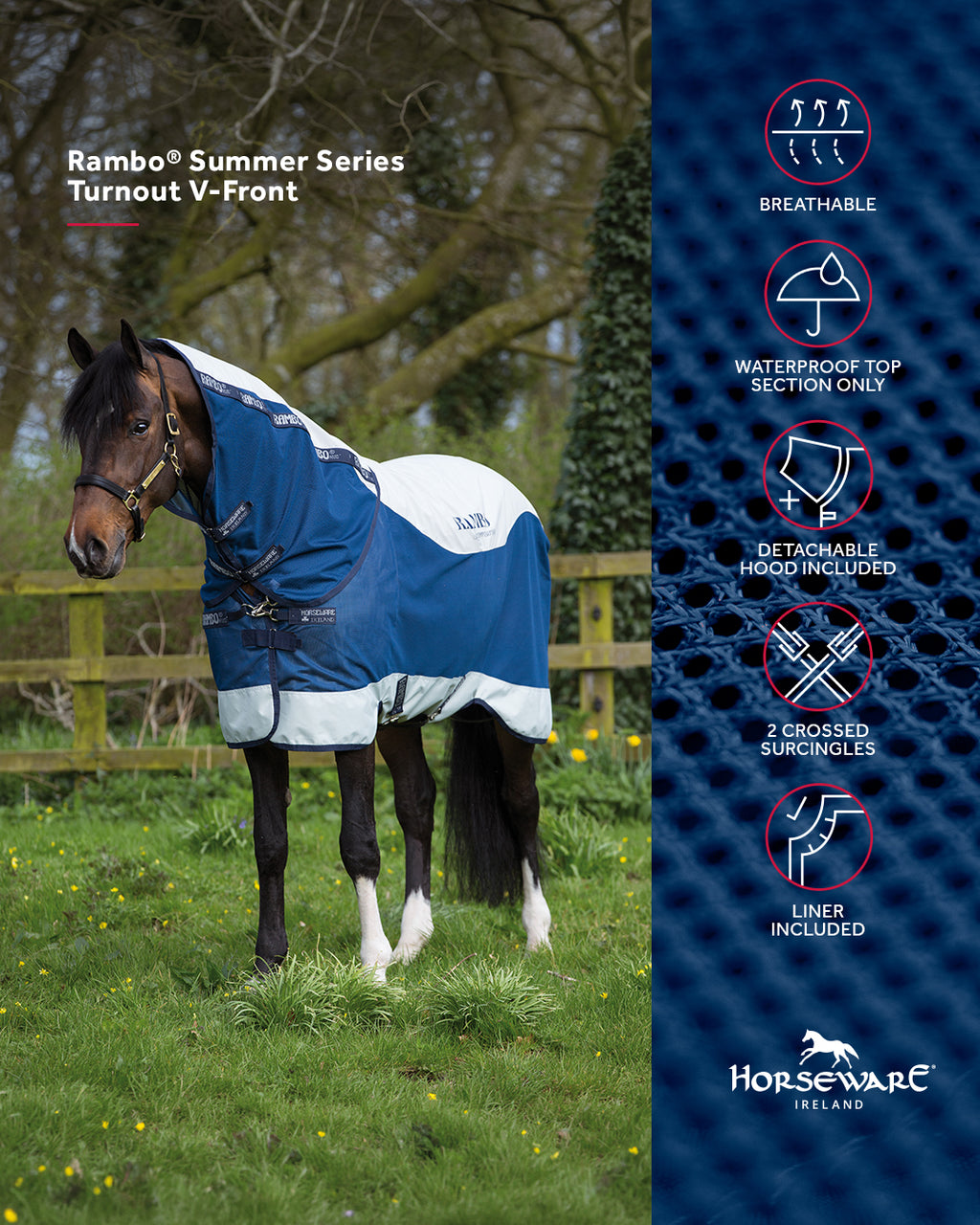 Rambo Summer Series V-Front, inkl. hals og 100 g liner - Fleksibelt sommer- og fluedækken / insektdækken til skiftende vejr