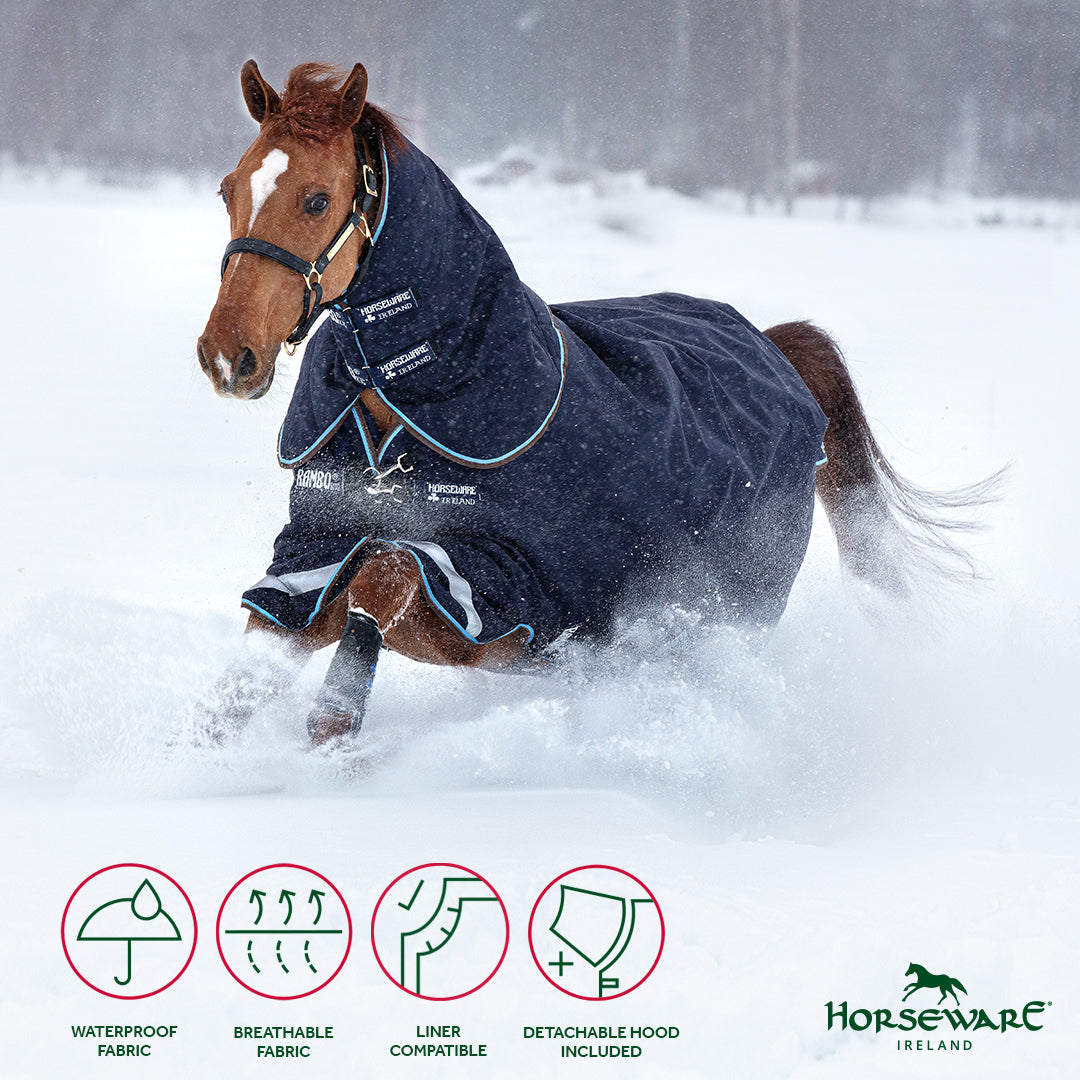 Horseware Rambo Duo Plus 1000D Ballistic Nylon, Turnout 100g , inkl. hals og 300g liner - Regndækken / Overgangsdækken / Vinterdækken