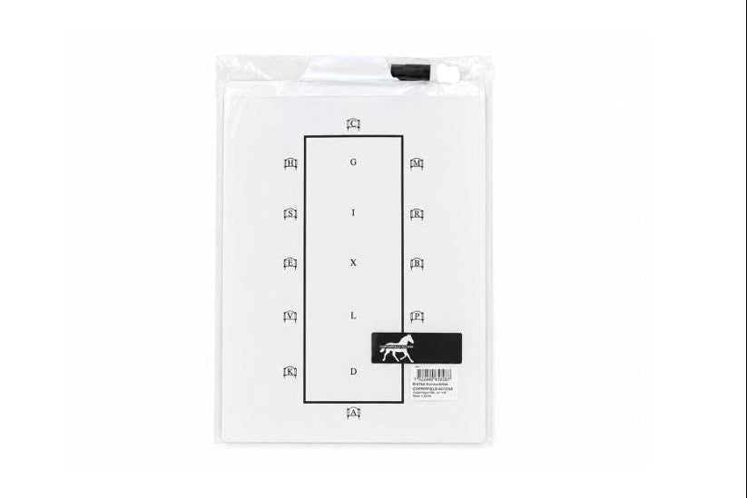 Dressur-stævnetavle A&B bane med viskbar pen – 23 × 35 cm