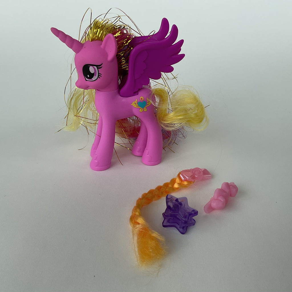 My Little Pony prinsesse pony med vinger, glimmerhår og hårtilbehør – pink/lilla – ca. 11 cm