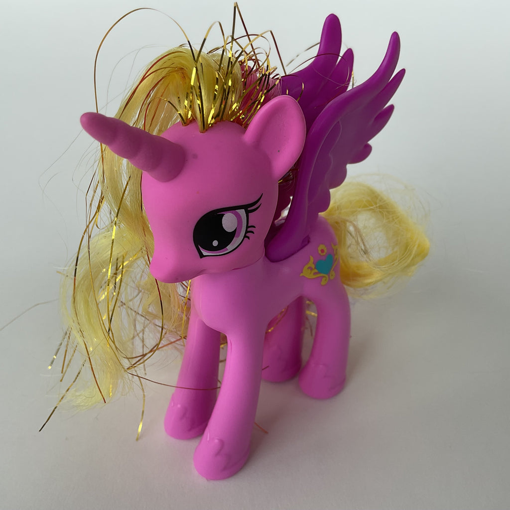 My Little Pony prinsesse pony med vinger, glimmerhår og hårtilbehør – pink/lilla – ca. 11 cm