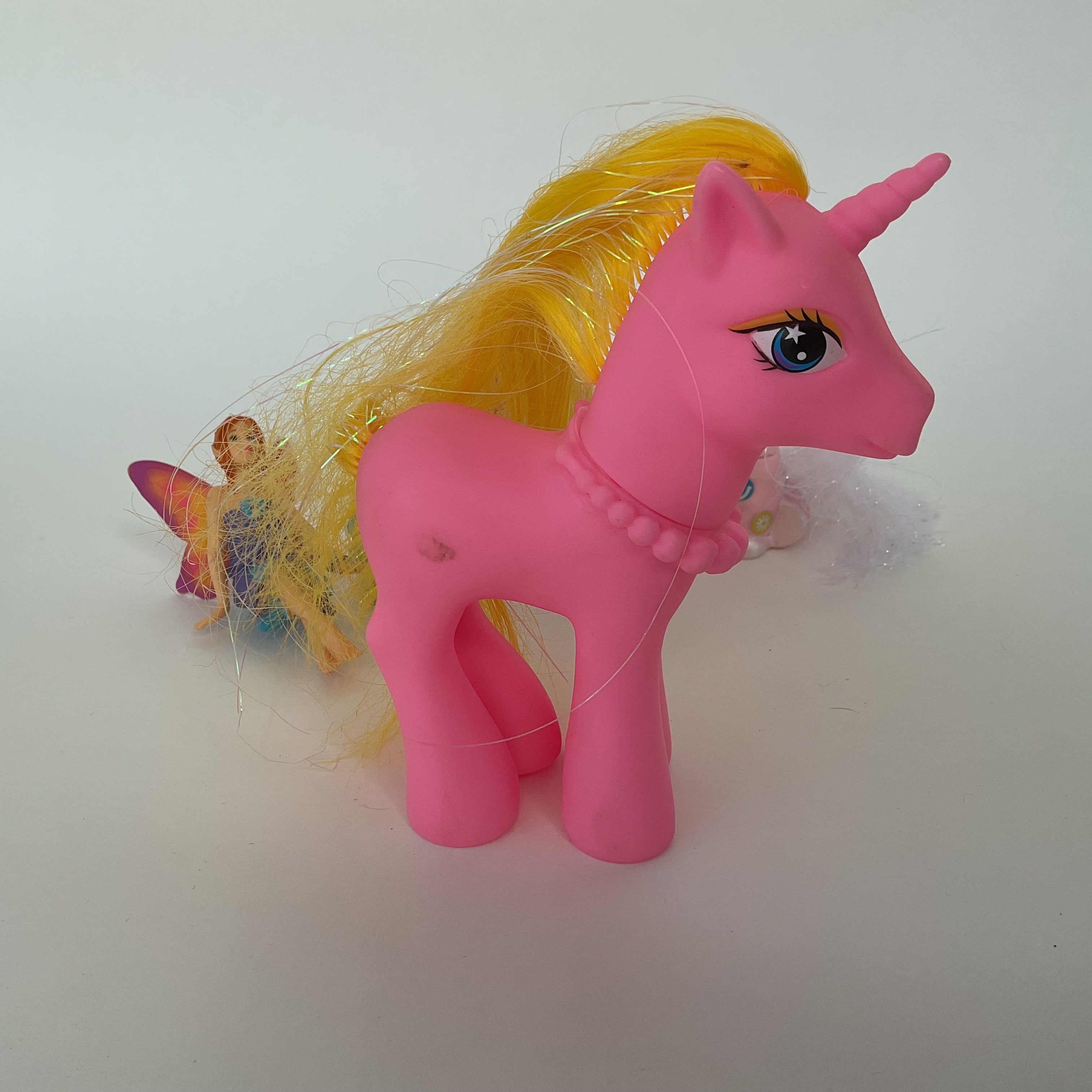 Ponyfigurer med stor lyserød enhjørning, små ponyer og fe, 5 stk. – ca. 3-13 cm