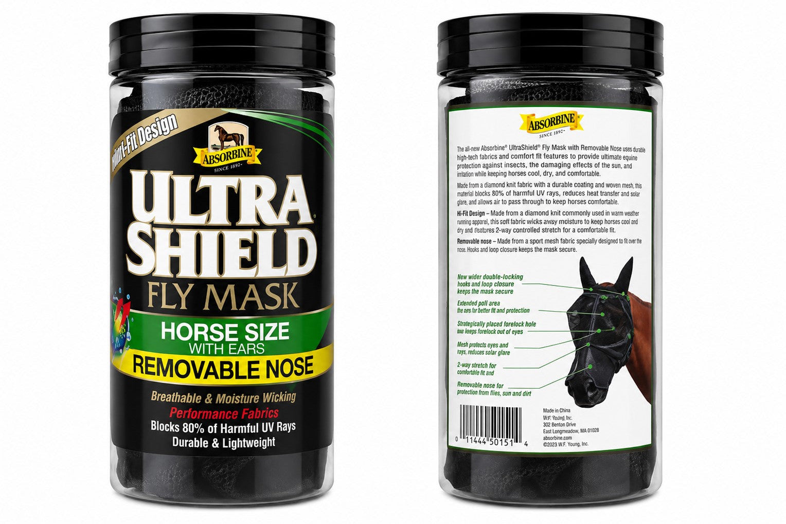 Absorbine UltraShield® Fly Mask. Fluemaske med ører & aftagelig mulebeskytter