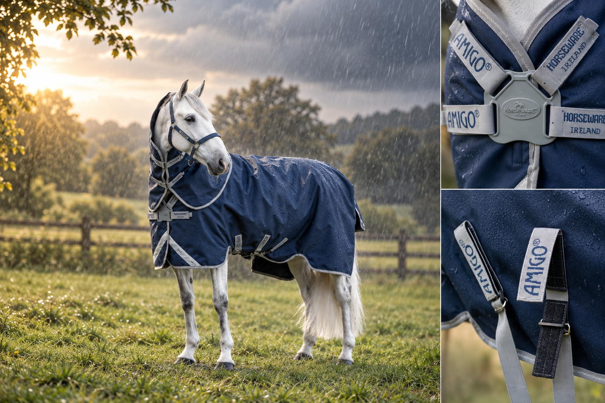 Horseware Amigo 1200D FieldSafe Plus Turnout 50g, inkl. hals - Regndækken / Overgangsdækken