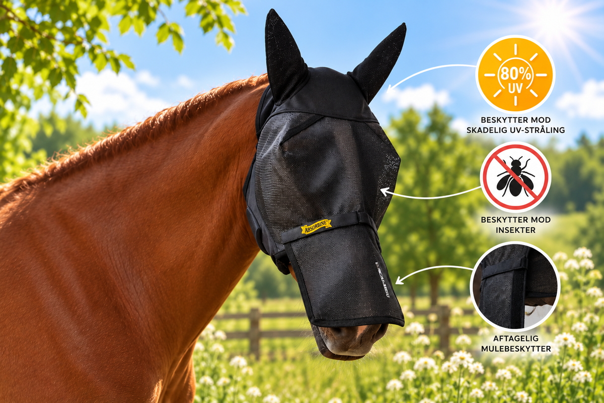 Absorbine UltraShield® Fly Mask. Fluemaske med ører & aftagelig mulebeskytter